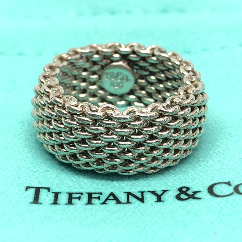 Tiffany & Co  Mesh Chain Flexible Stack Somerset Silver 10mm Band Ring